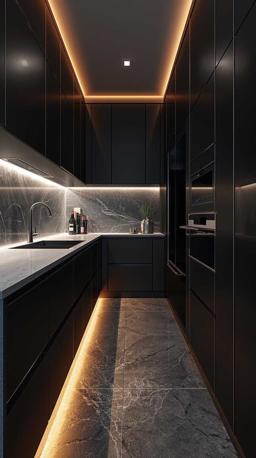 U shaped modular kitchen - Dark edition