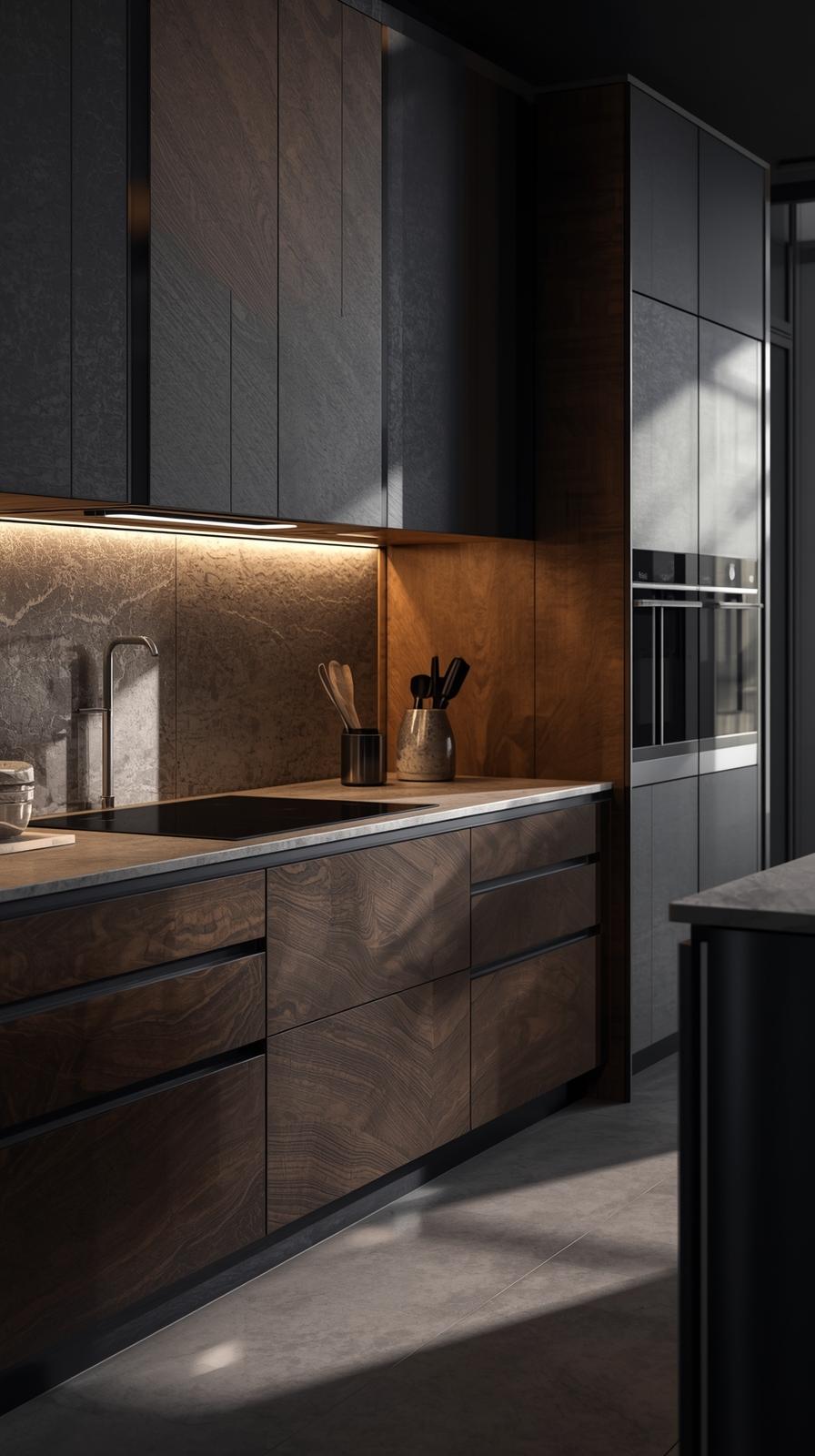 Dark themed modular kitchen design