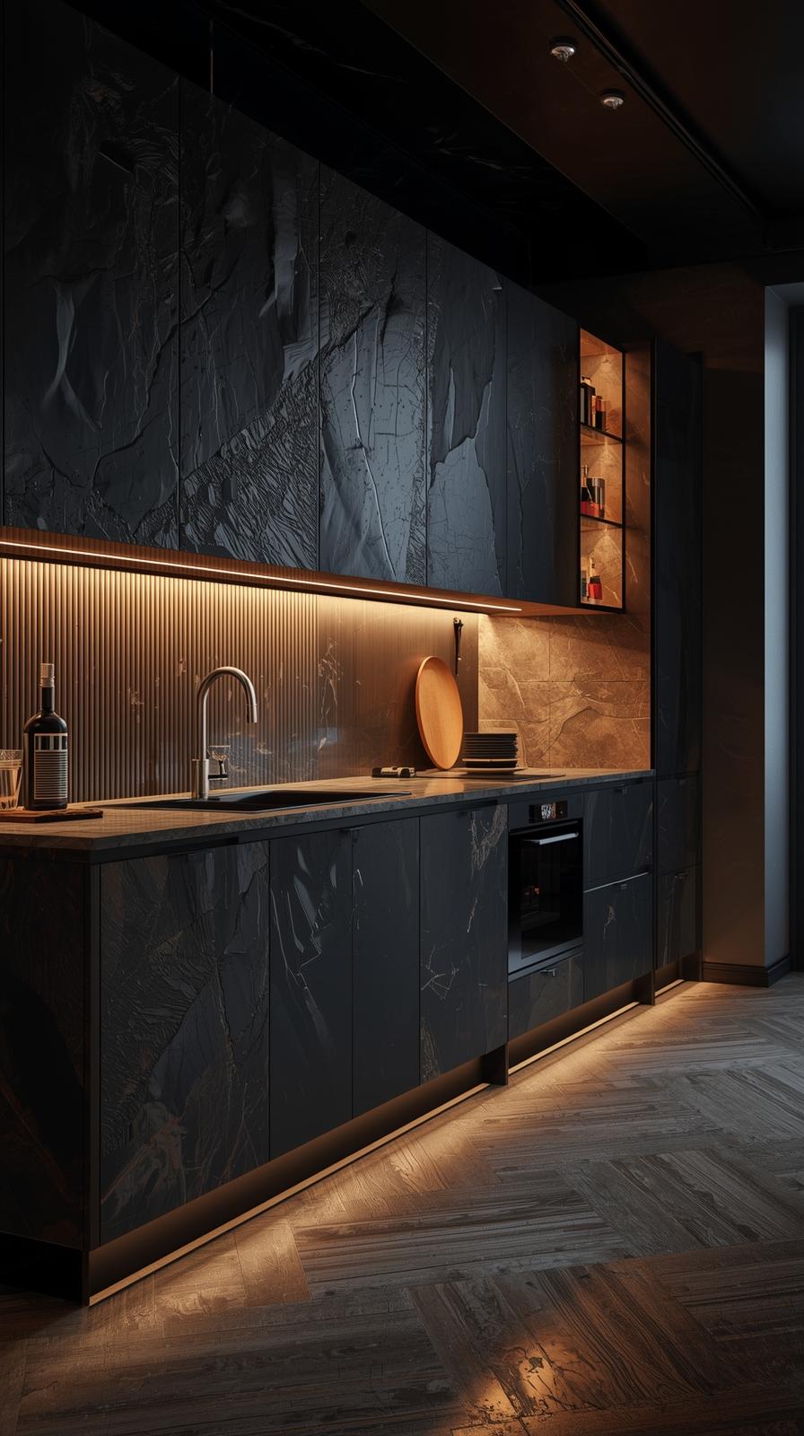 Dark themed modular kitchen design