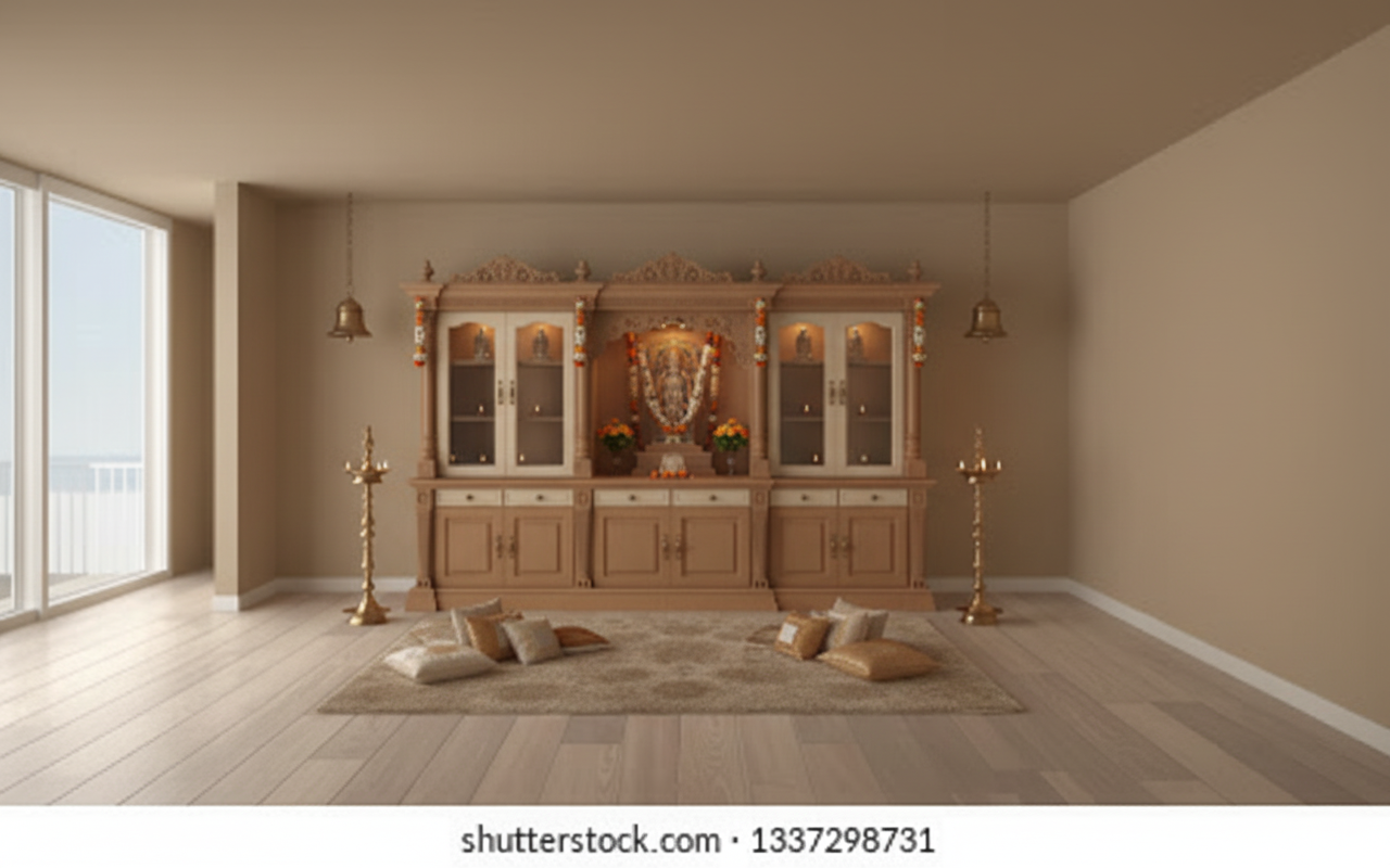 Modern Luxury Pooja Room Design - Warm Neutrals