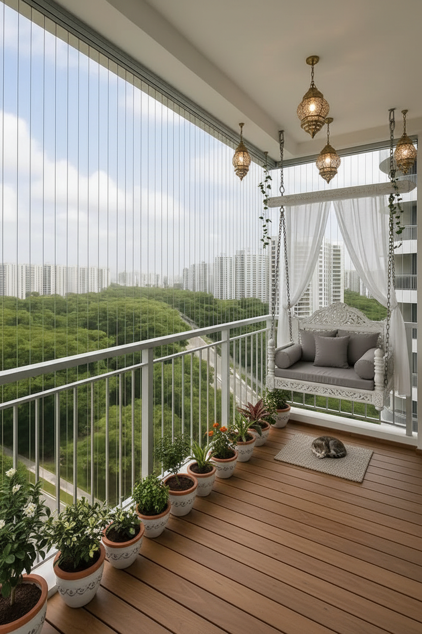 Classical Indian Balcony Garden Design with Swing & Deck