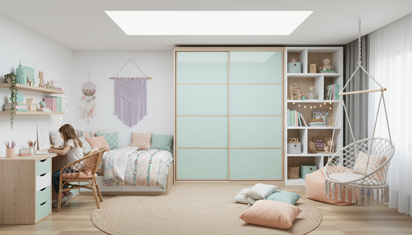 Boho Kids Room Design - Pastel Play Zone with Study Area