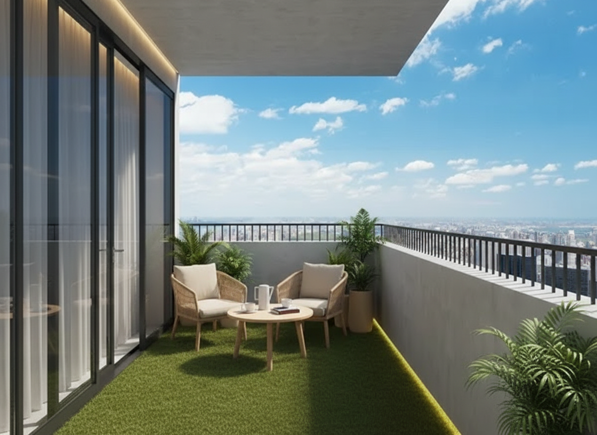 Modern Luxury Balcony Design - Coffee Corner with Grass Turf