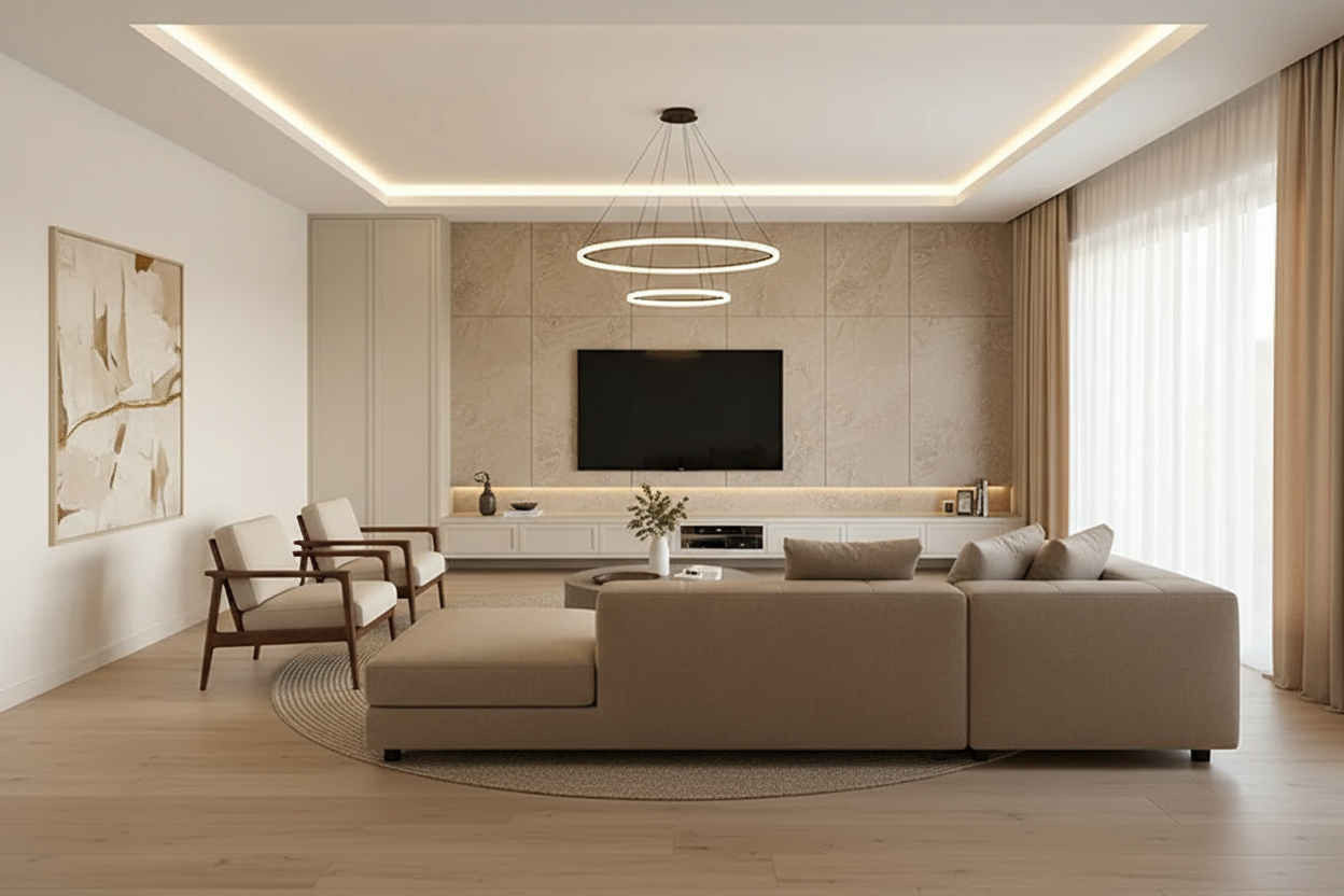 Modern Luxury Living Room Design - Warm Neutrals